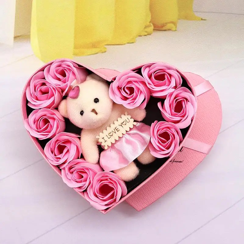 Flower Red Pink Soap Rose Love Gift Box With Bear Valentine's Day Mother's Day Anniversary Gift Wedding Party Decorations