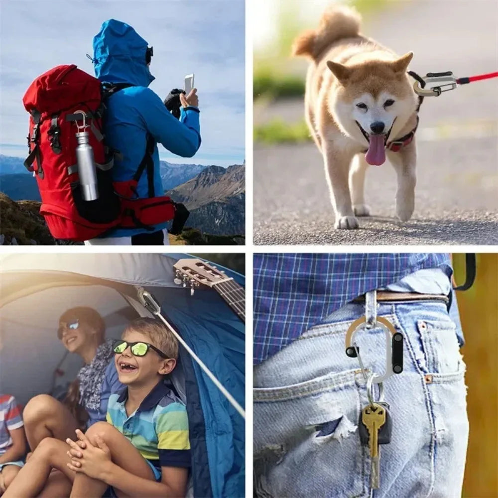 Multifunctional Aluminum Alloy Hybrid Gear D-Type Utility Hooks 360 Degree Rotatable Quick-Hanging Carabiner for Outdoor Camping