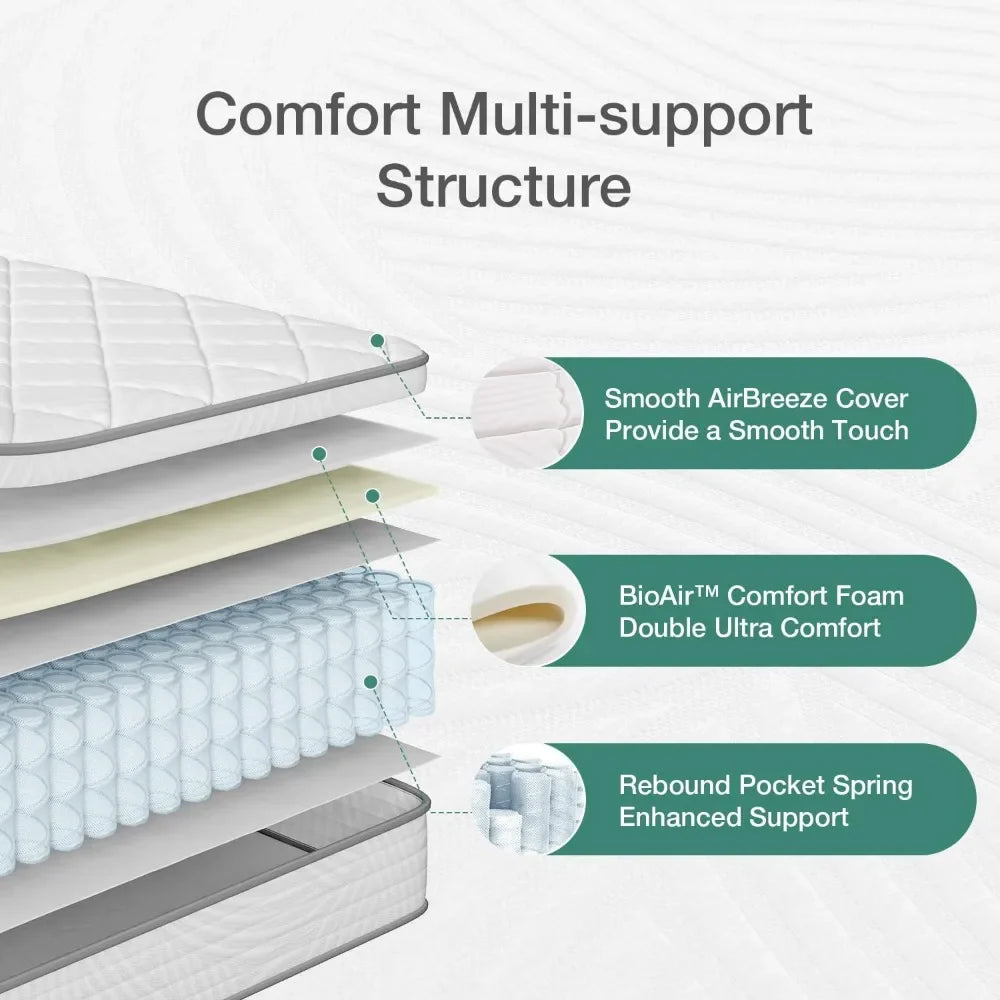 10 inch Queen Size Mattress, Hybrid Mattress Queen Size with Comfortable Foam & Individually Pocket Spring,Queen Mattress in Box