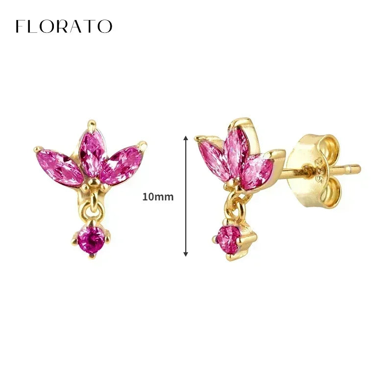 925 Sterling Silver Ear Needle Rose colors Zircon Hoop Geometric Pendant Earrings for women Luxury Fashion Wedding Jewellery2023