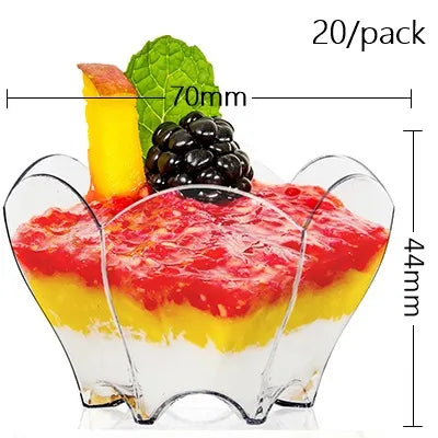 20 Pieces x Home Party Disposable Plastic Tableware Supplies, 70*44mm/60ml Petal Dessert Cake Bowl