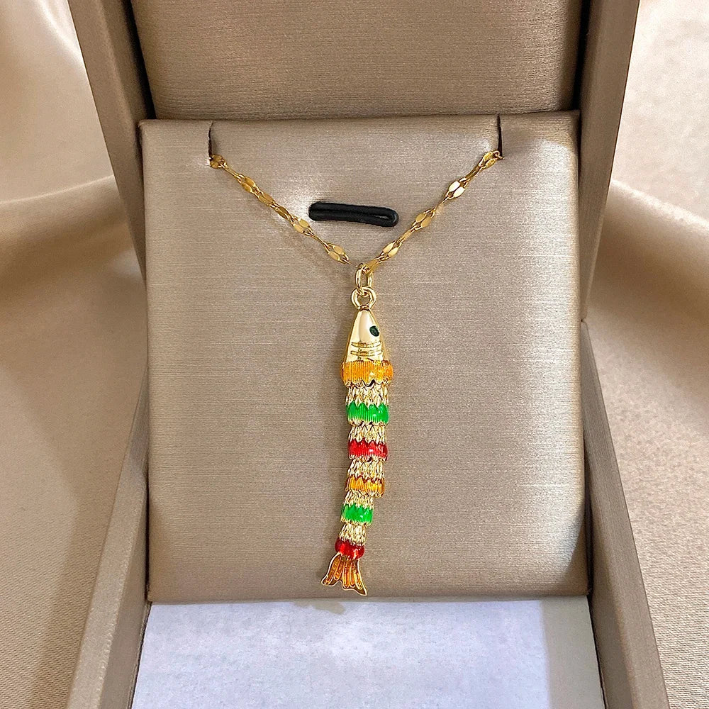 18K Gold Plated Stainless Steel Fish Pendant Necklace for Women