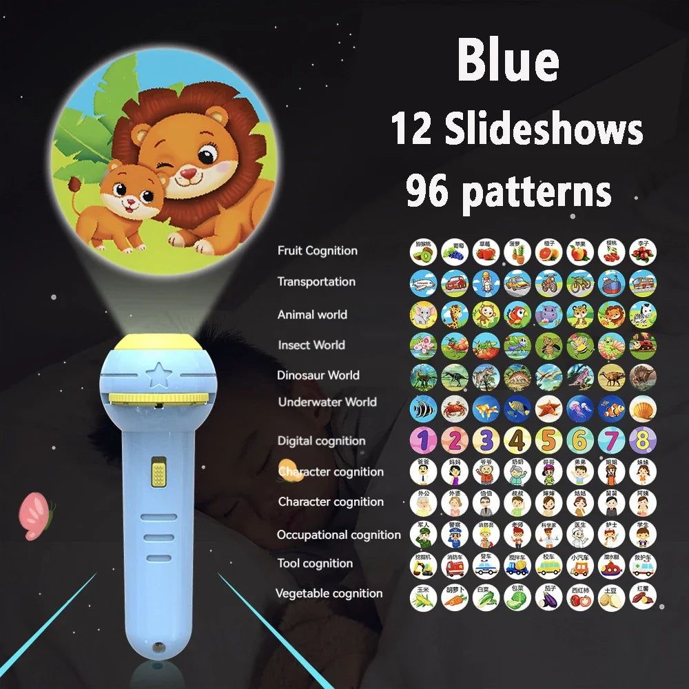 Flashlight Projector Torch Lamp Toy Early Education Cognition Before Bedtime Story Book Puzzle Toys Sleeping Story Book
