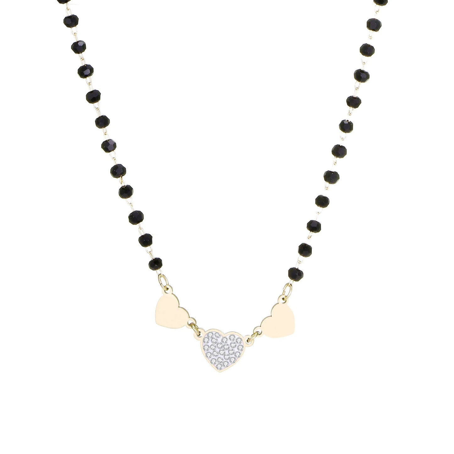 Fashion Double Layer Black Crystal Beads Necklace For Women Stainless Steel Star Choker Necklace Women's Jewelry femme Bijoux