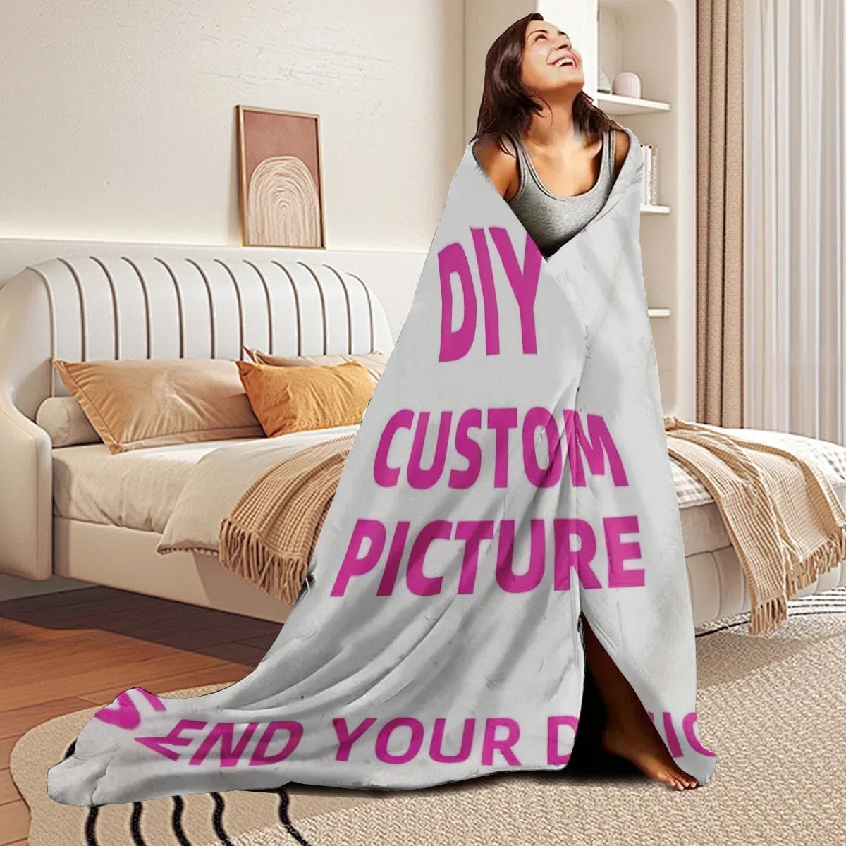 Customized Winter Personalized Thick Flannel Blanket with Warm Photo Print Ultra Soft Warmth Multi-Functional for Sofa Bed Office