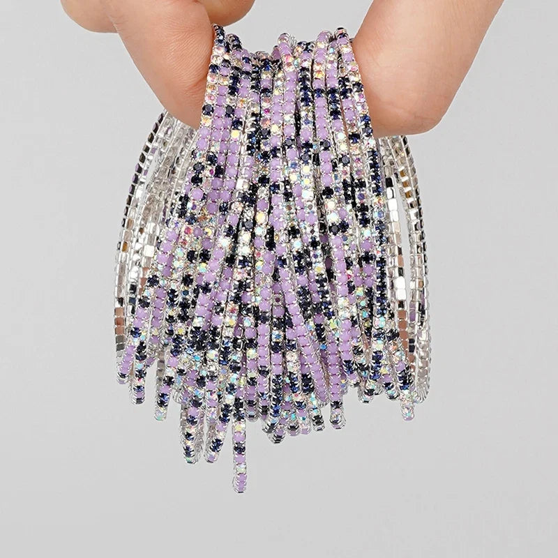 5pcs Fashion Colorful Acrylic Crystal Rhinestone Elastic Bracelet for
