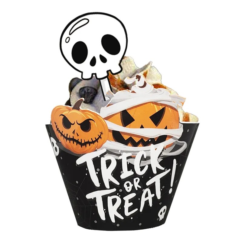 12/24pcs Halloween Cupcake Wrapper Horror Pumpkin Spiderweb Cake Topper Baking Cup Muffins Halloween Party Decor Baking Supplies
