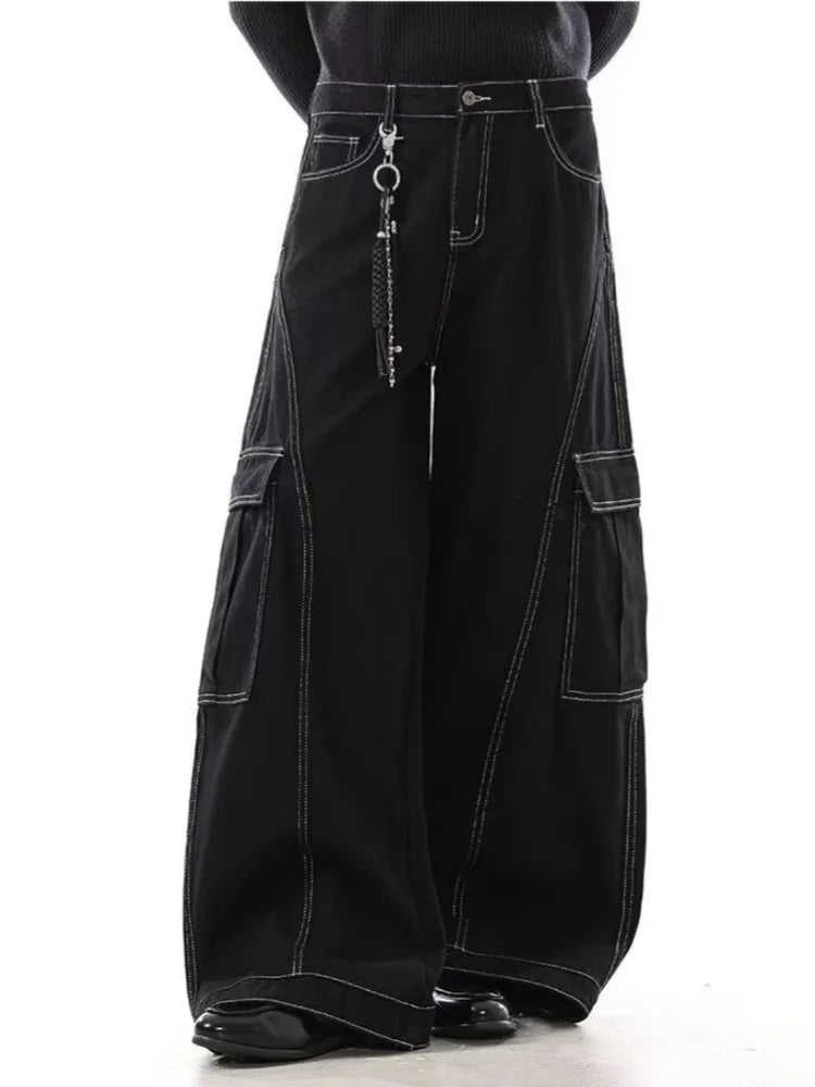 2026 Cyber Y2K Streetwear Black Baggy Women's Cargo Jeans Pants For Woman Clothing Wide Leg Gothic Punk Loose Fit Denim Trousers