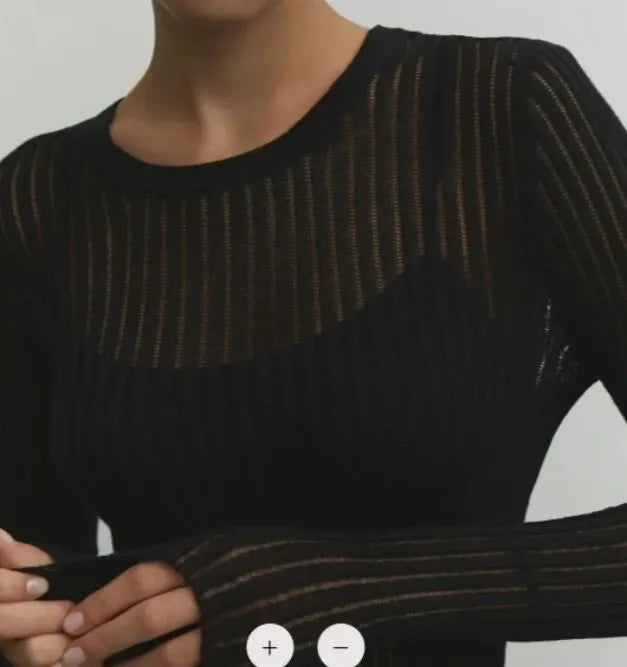 Solid Long sleeve round Neck Rib Knitted Cut Sweater