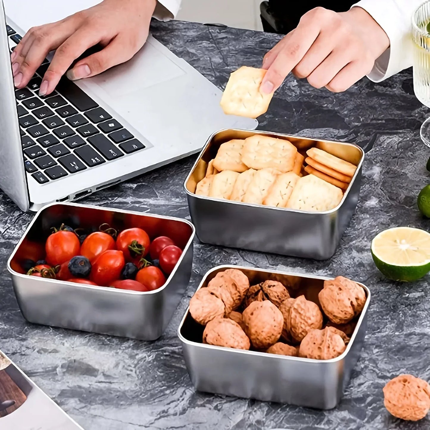 6-Piece Stainless Steel Food Storage Containers Set With Lids - Leakproof, Stackable & Reusable For Camping, Picnics, School.