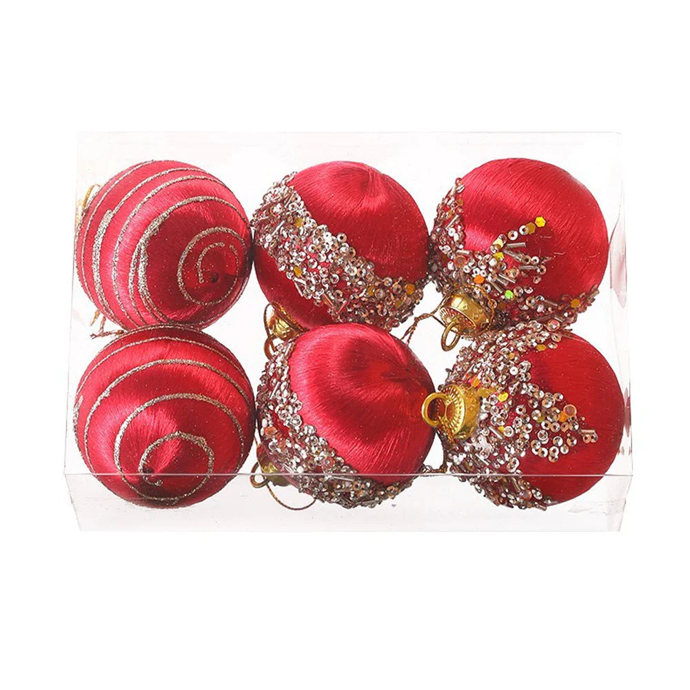 6PCS 6/8CM Christmas Balls Silk Sequin Christmas Ball Ornaments Xmas Hanging Tree Pendants 2024 Noel Navidad Decoration