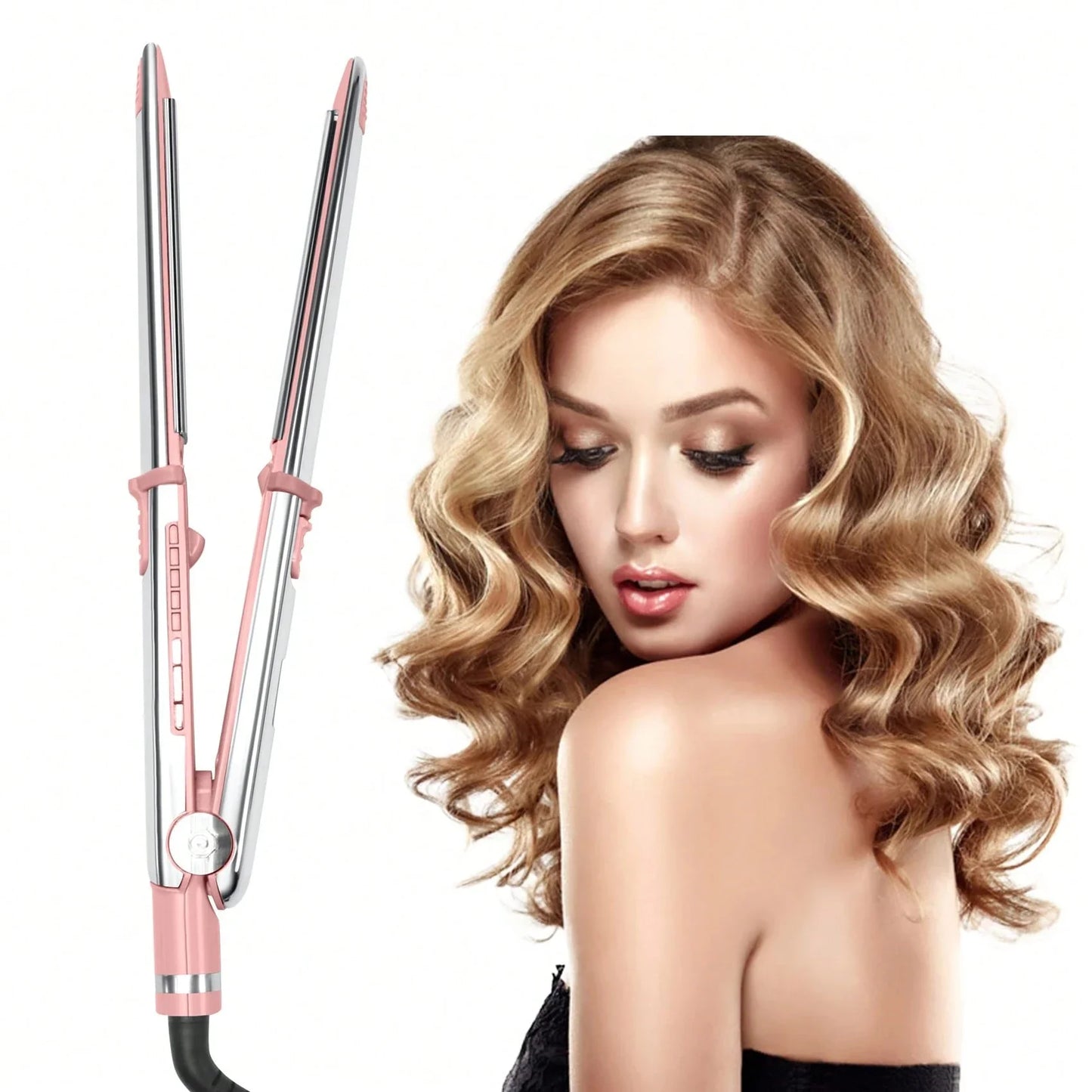 2-in-1 Straightener & Curler: 1-Inch Ceramic Ionic Flat Iron with Rapid Heating Technology; Anti-Frizz and Anti-Scald Design