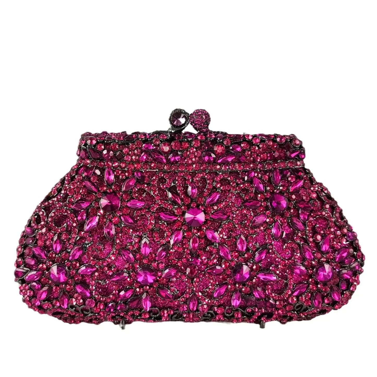 Boutique De FGG (in stock) Flower Crown Clutch Silver Crystal Evening Handbag Women Party Prom Bag Bridal Clutches Wedding Purse