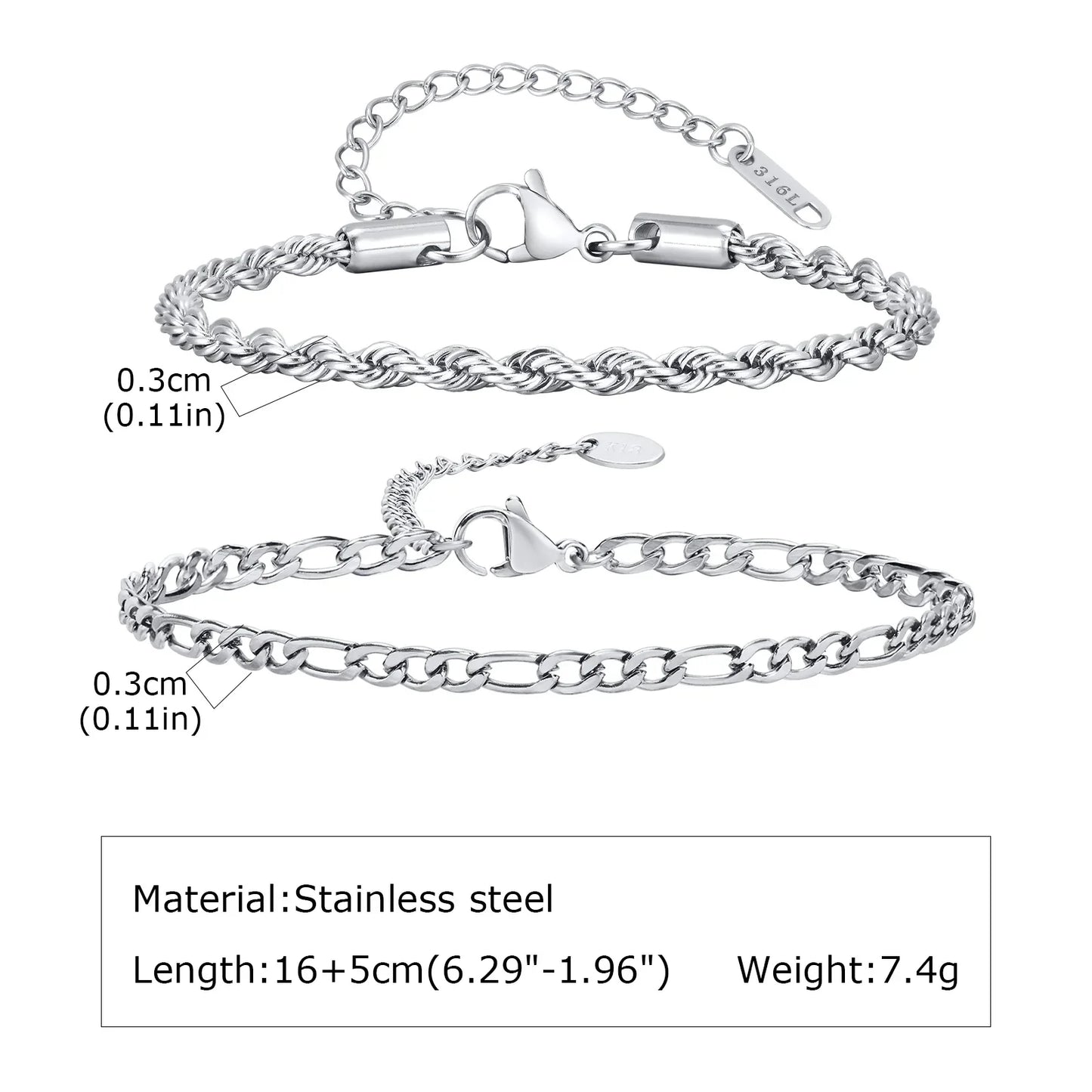 1/2/3pcs Chain Bracelet for Men Women,Stainless Steel Twisted Rope Cuban Chain Wristband,Hip Hop Minimalist Jewelry Gift