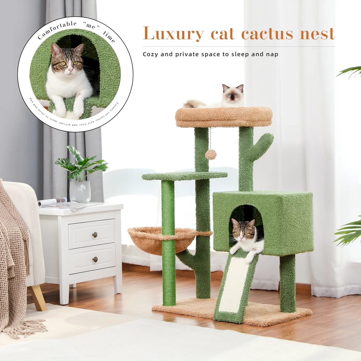 Fast Delivery Cactus Cat Tree with Condo Scratching Post for Cats Multi-Level Cat Tower Cat Scrapers Cat Accessories Pet Cat Toy