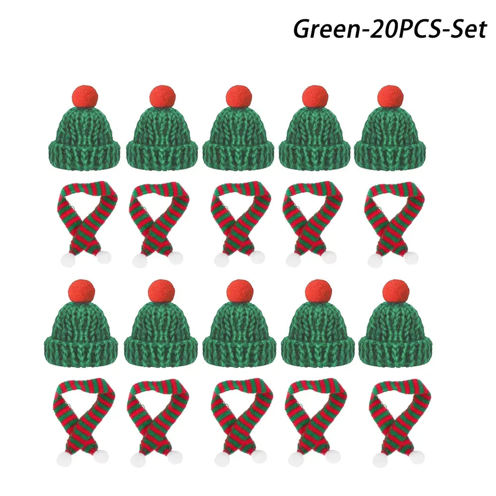 Mini Santa Hat & Scarf 2024 New Christmas Costume for Cat Rabbit Doll Lollipop Bottle DIY Xmas Party Dinner Decoration
