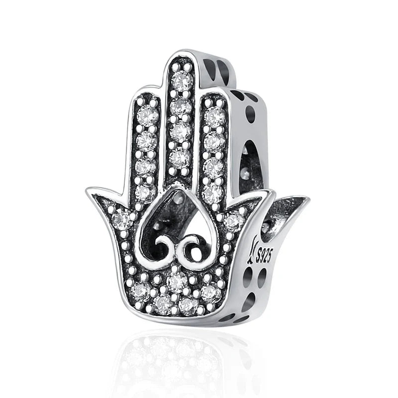 WOSTU 925 Sterling Silver Evil Eyes Charms Fatima Hand Hamsa Vintage Pendants For Women  Heart Beads Fit DIY Bracelets Necklaces
