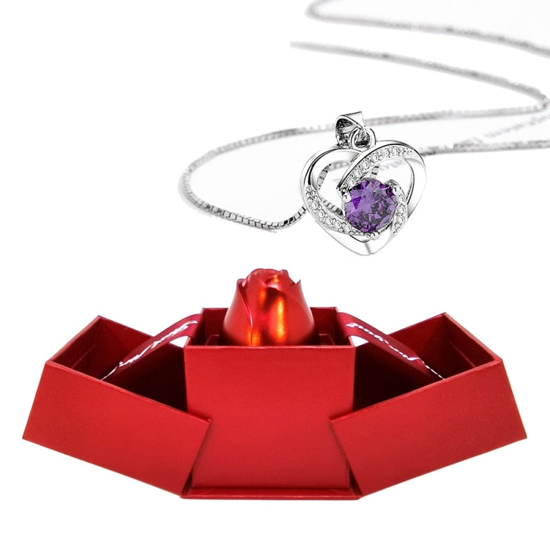 Rose Holder Eternal Love Necklace Set Romantic Rhombus Zircon Pendant With Immortal Valentines' Day Gifts