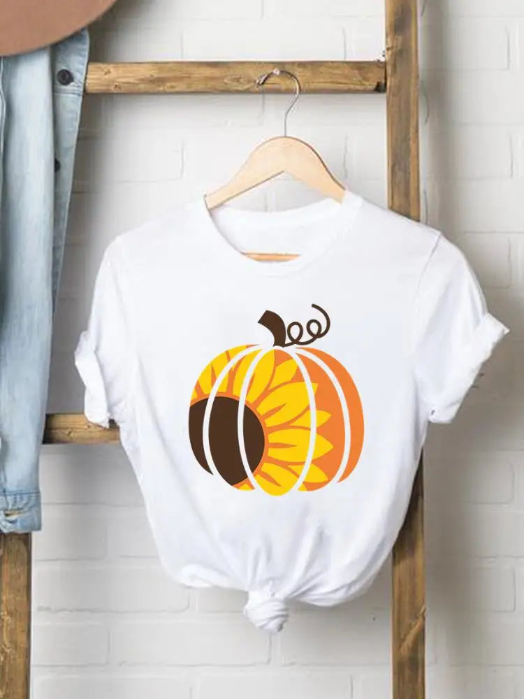 Pumpkin Sweet Lovely Cute Women Graphic Ladies Print Tees Clothing Lady Fall Autumn Halloween Thanksgiving Style T T-shirts
