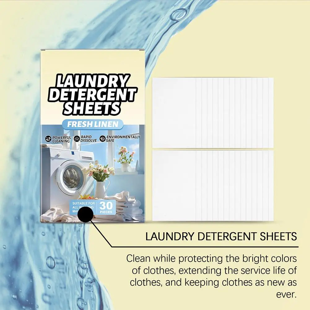 Boxed 30 Pcs Fresh Scent Laundry Tablets, Concentrated Washing Powder. Strong Cleaning Sheets.