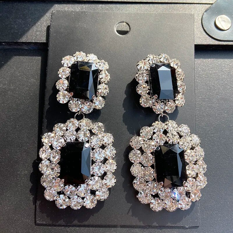 Fashion New  Shiny Double-Sided Hanging  Hollow Rhinestone Earrings Pendant Temperament  women's Jewelry