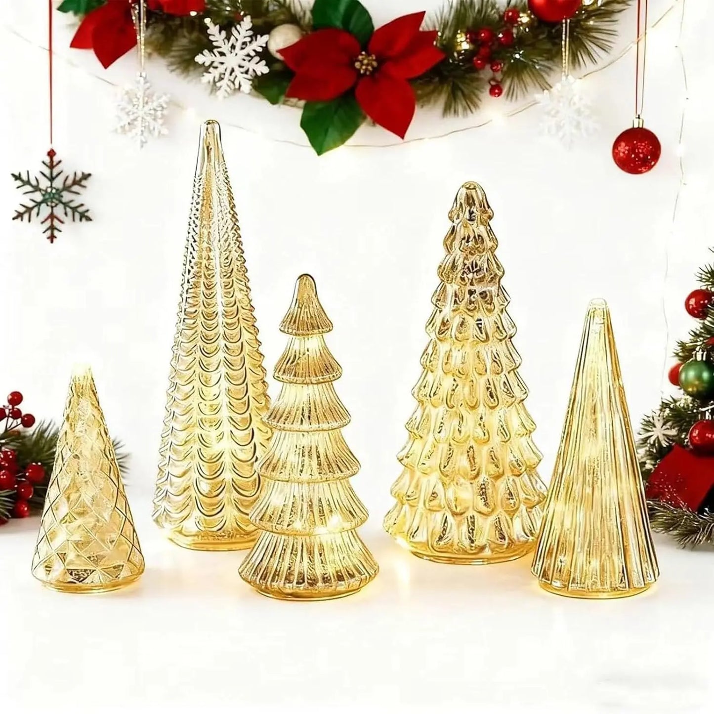 Set of 5 3D Printing Illuminated Trees, LED, Gold Tree Figurine
