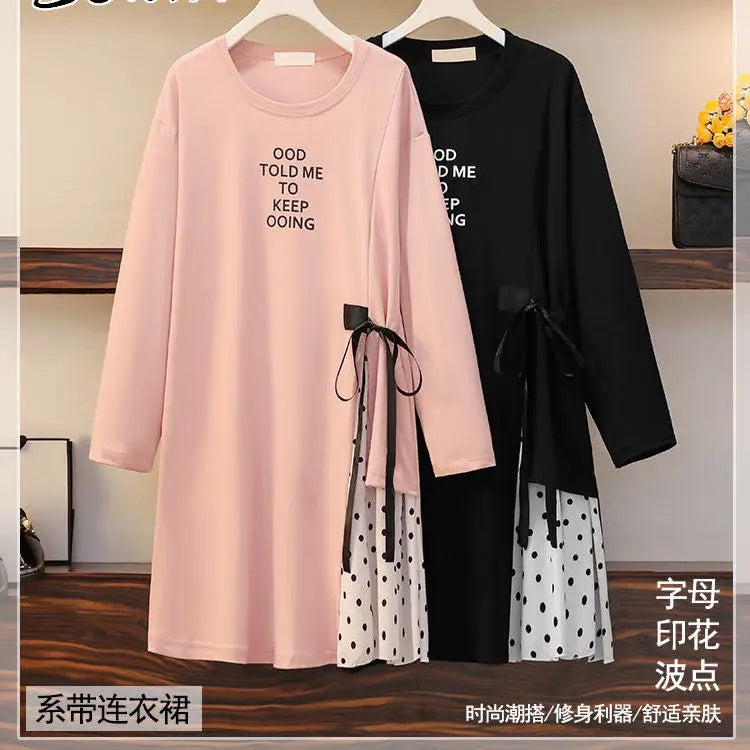 Oversized women's spring, autumn and winter clothes, polka dots, long sleeved bottoms, fashionable tops and dresses