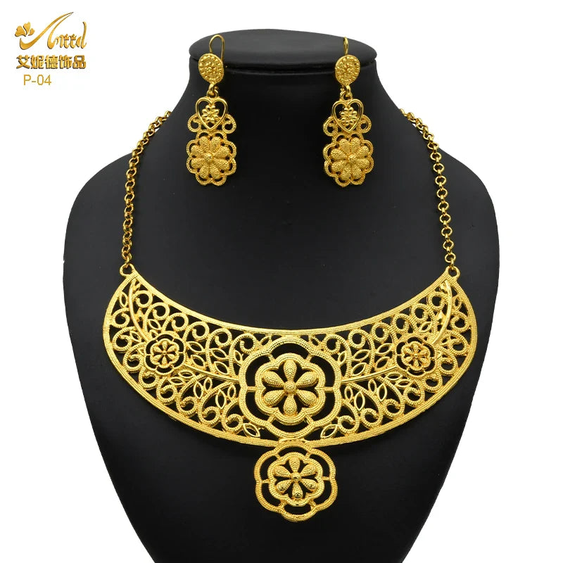 ANIID African 24K Gold Plated Jewelry Sets For Women 2PCS Set