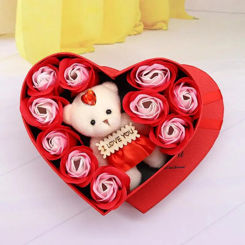 Flower Red Pink Soap Rose Love Gift Box With Bear Valentine's Day Mother's Day Anniversary Gift Wedding Party Decorations
