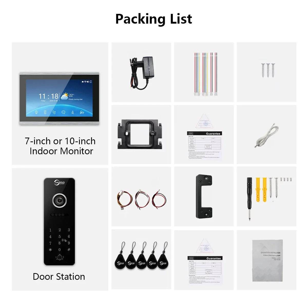 ANJIELO 4‑Wire Tuya Smart Video Door Phone Intercom System PIR Motion Detect Two‑Way Audio Password Unlock Home Villa Security