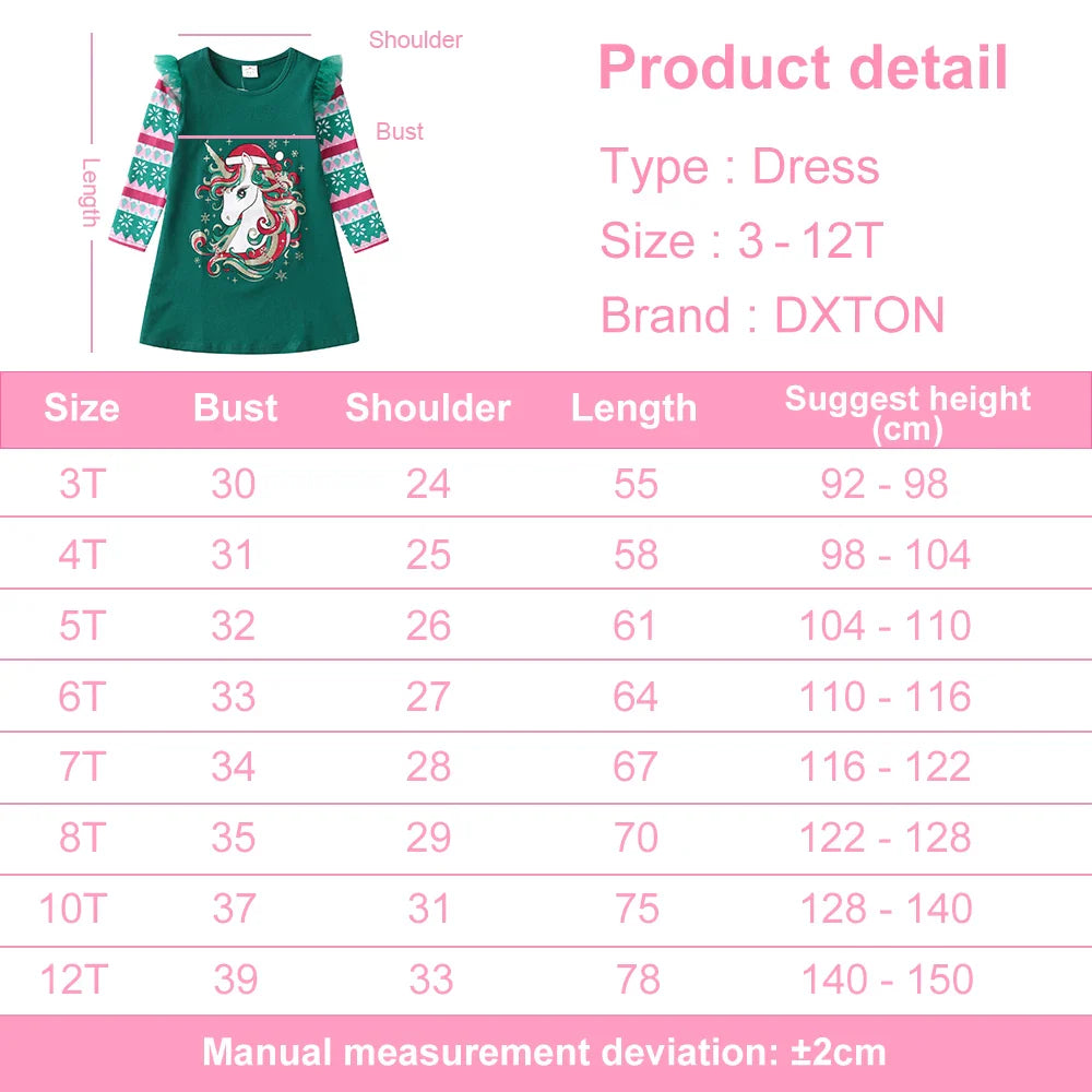 DXTON Girls Unicorn Cartoon Print Kids Green Cotton Print