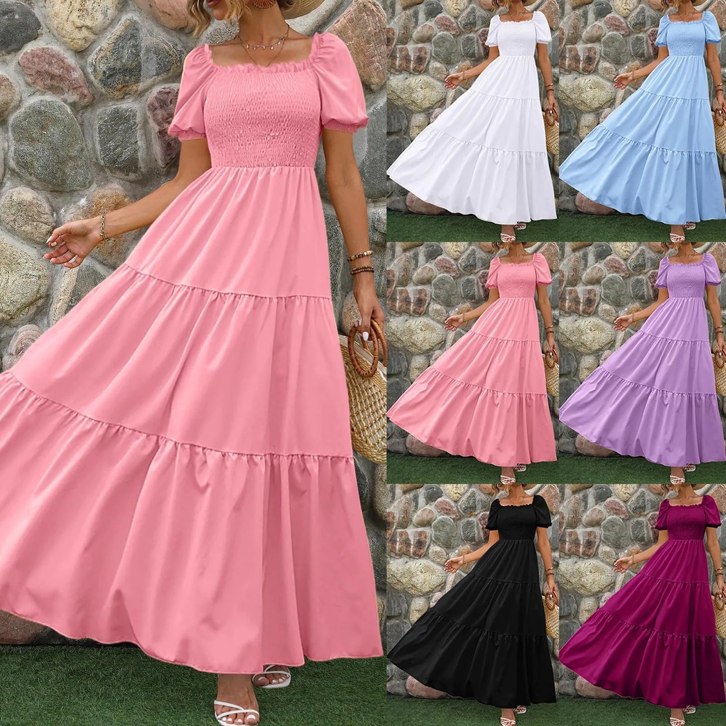 Female Dresses Outfits Women'S 2024 Floral Boho Dress Wrap Crew Neck Short Sleeve Belted Ruffle Hem A Line Flowy Ropa Para Mujer