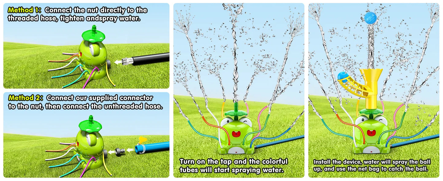 VATOS Kids Outdoor Water Play Sprinklers-2 in 1 Frog Sprinkler Spinning  Catch Ball Game Summer Water Play Set Toys for kids