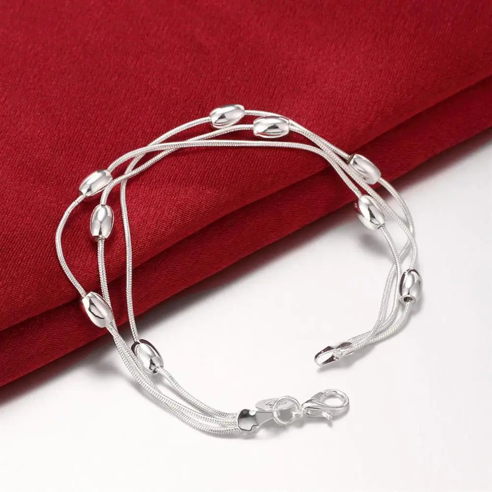 Hot charm 925 sterling silver Fringed oval beads Chain Bracelets necklace Jewelry set for women Fashion Party Christmas Gifts