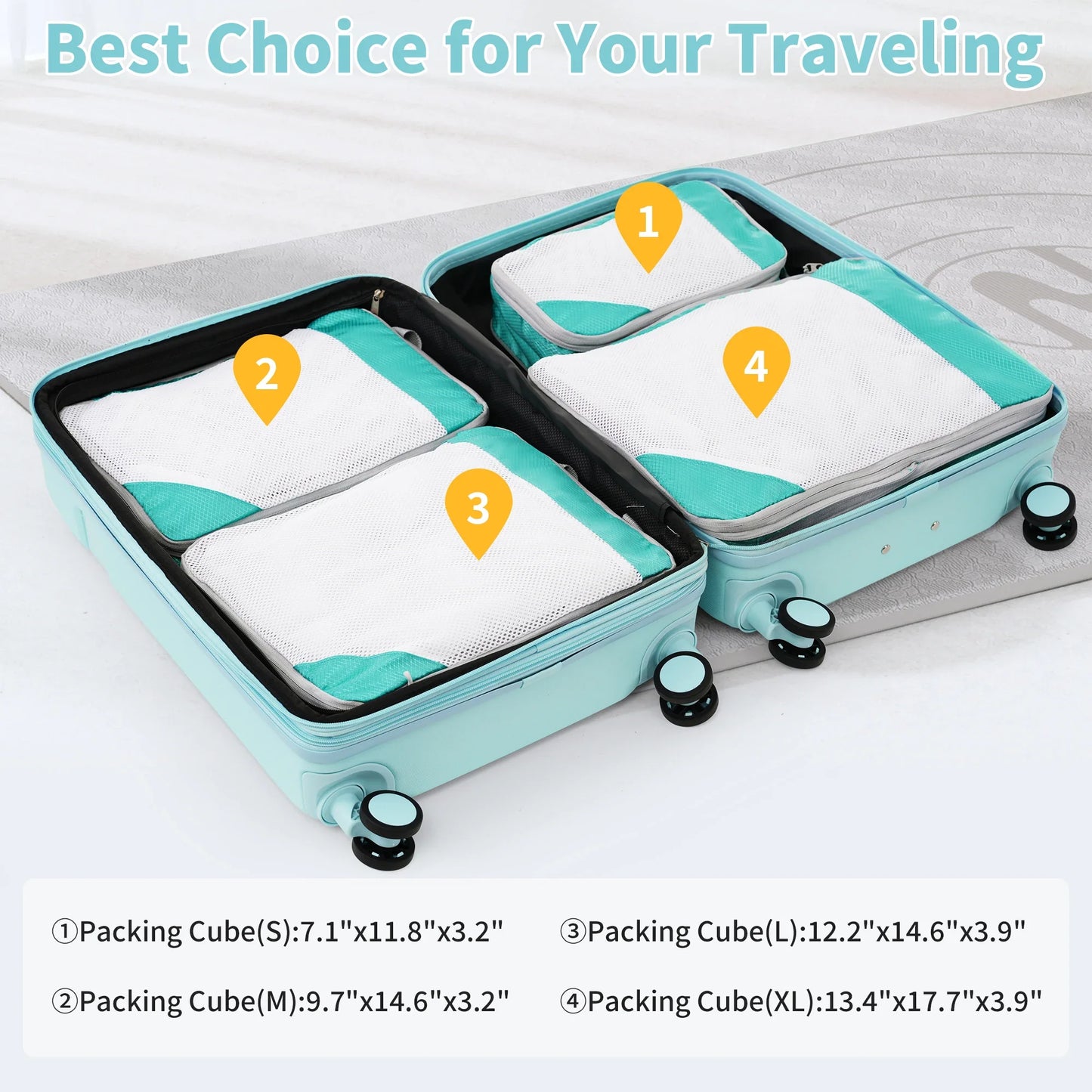 4 Piece Luggage Set with Compression Packing Cubes for Suitcase Expanable Spinner Wheels Lightweight Suitcase with TSA Lock