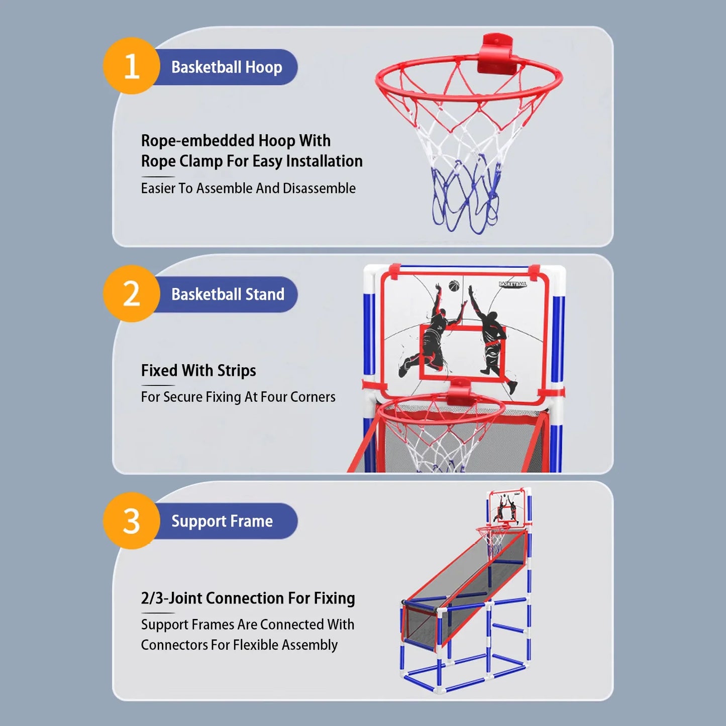 Basketball Game Set Kids Basketball Hoop for Indoor Outdoor with 4 Balls 88cm to 140cm Height Adjustment Basketball Training