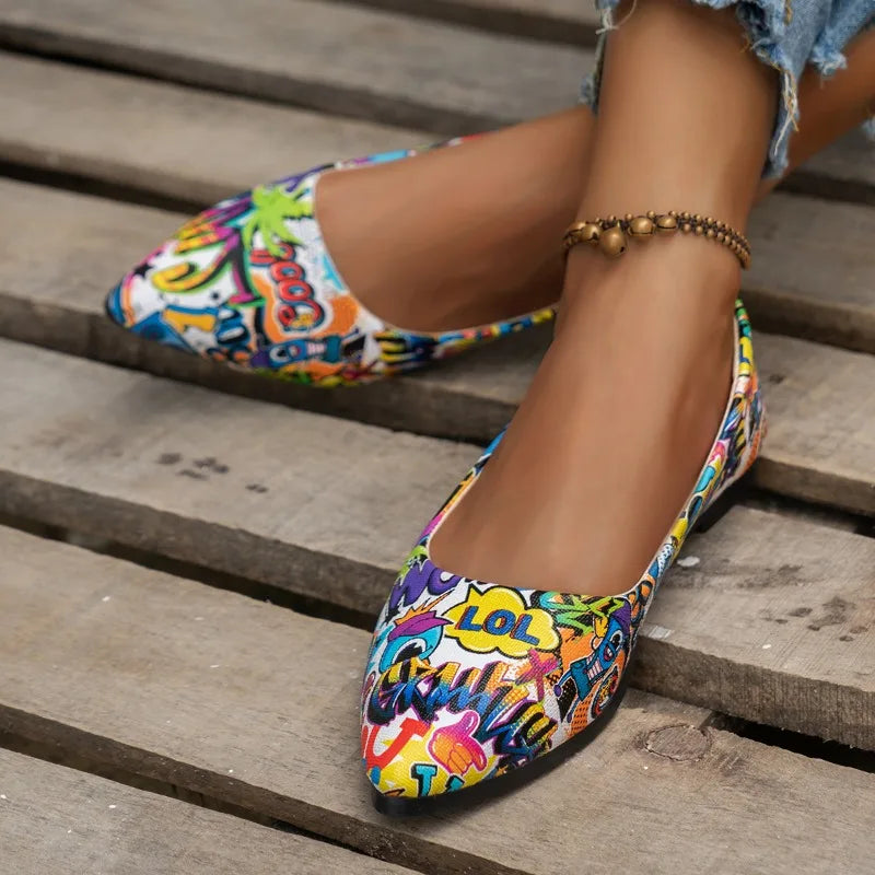 Women's Shoes 2024 Plus Size Slip on Women's Flats Hot Sale Daily Flats Women Print Shallow Pointed Toe Soft Bottom Shoes Ladies