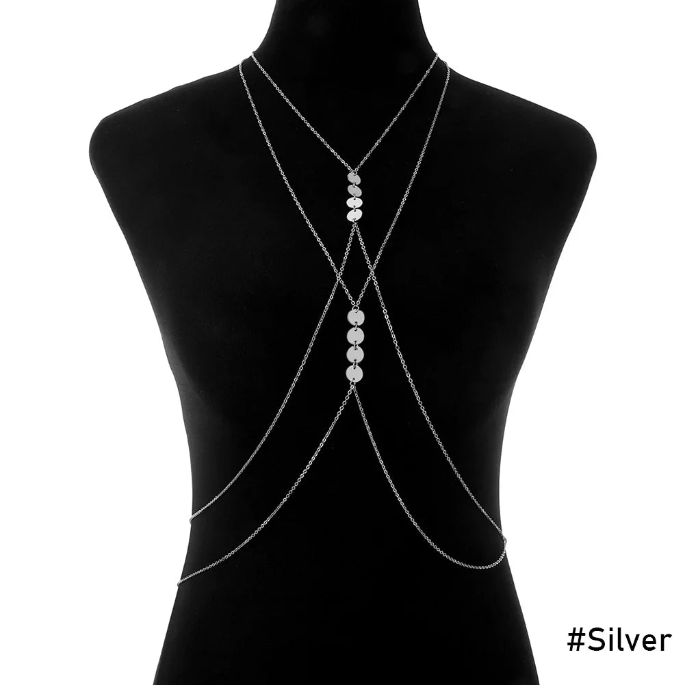Fashion Womens Sexy Sequins Bra Bikini Beach Harness Necklace Waist Belly Body Chain Fashion Jewelry #241361