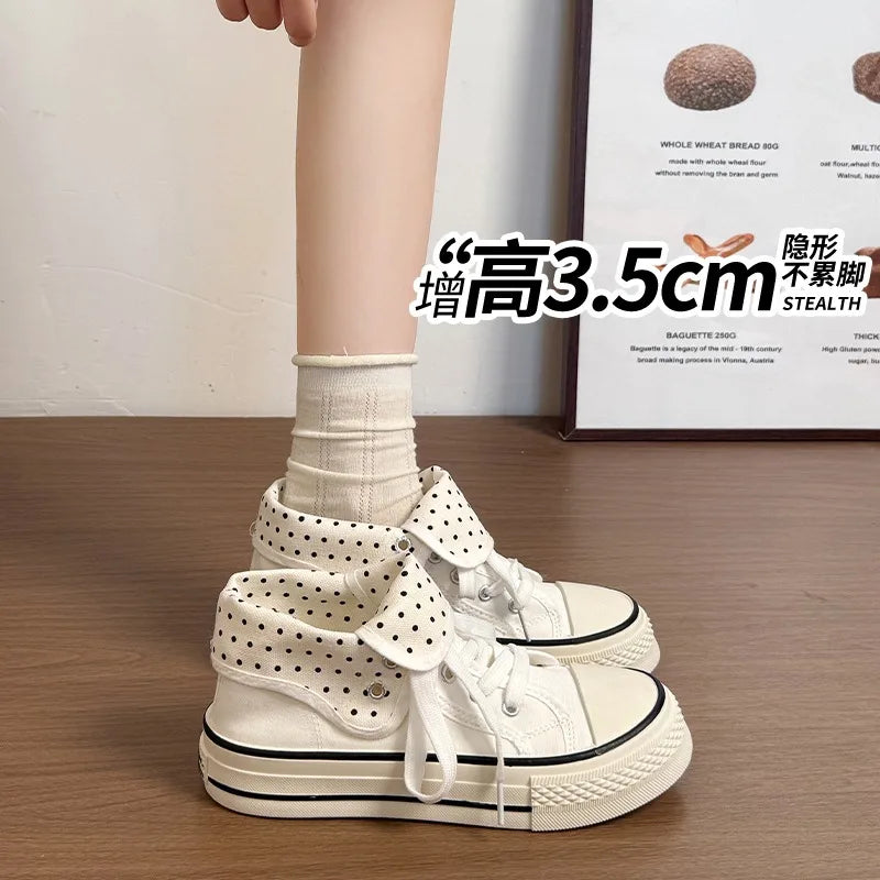 New High Help Canvas Shoes Dots Women's Casual Shoes Woman Vulcanize Sneakers Comfortable Sport Walking Platform Flats Shoes 015