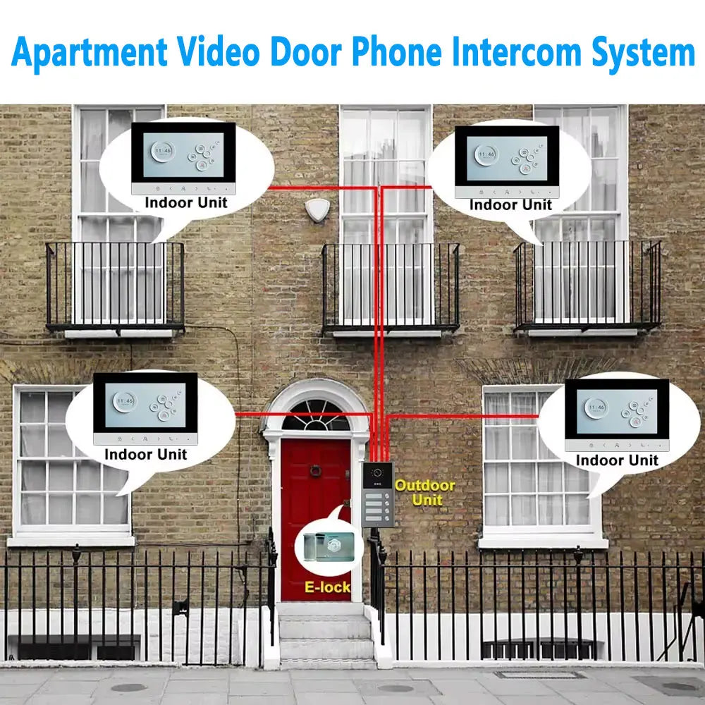 4 Wire 7 inch LCD WiFi Tuya Video Doorphone HD Camera Doorbell Intercom RFIC NFC APP Unlock System 4/6/8/10/12 Unit Apartments