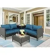 Qoutdoor PE wicker patio furniture rattan sectional loveseat couch set conversation sofa with storage box for balcony lawn a