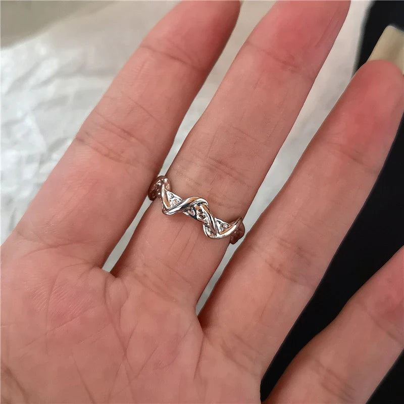Goth Punk Vintage Red Crystal Love Heart Cross Geometry Irregular Open Ring Set Y2K Halloween Accessories For Women Kpop Jewelry