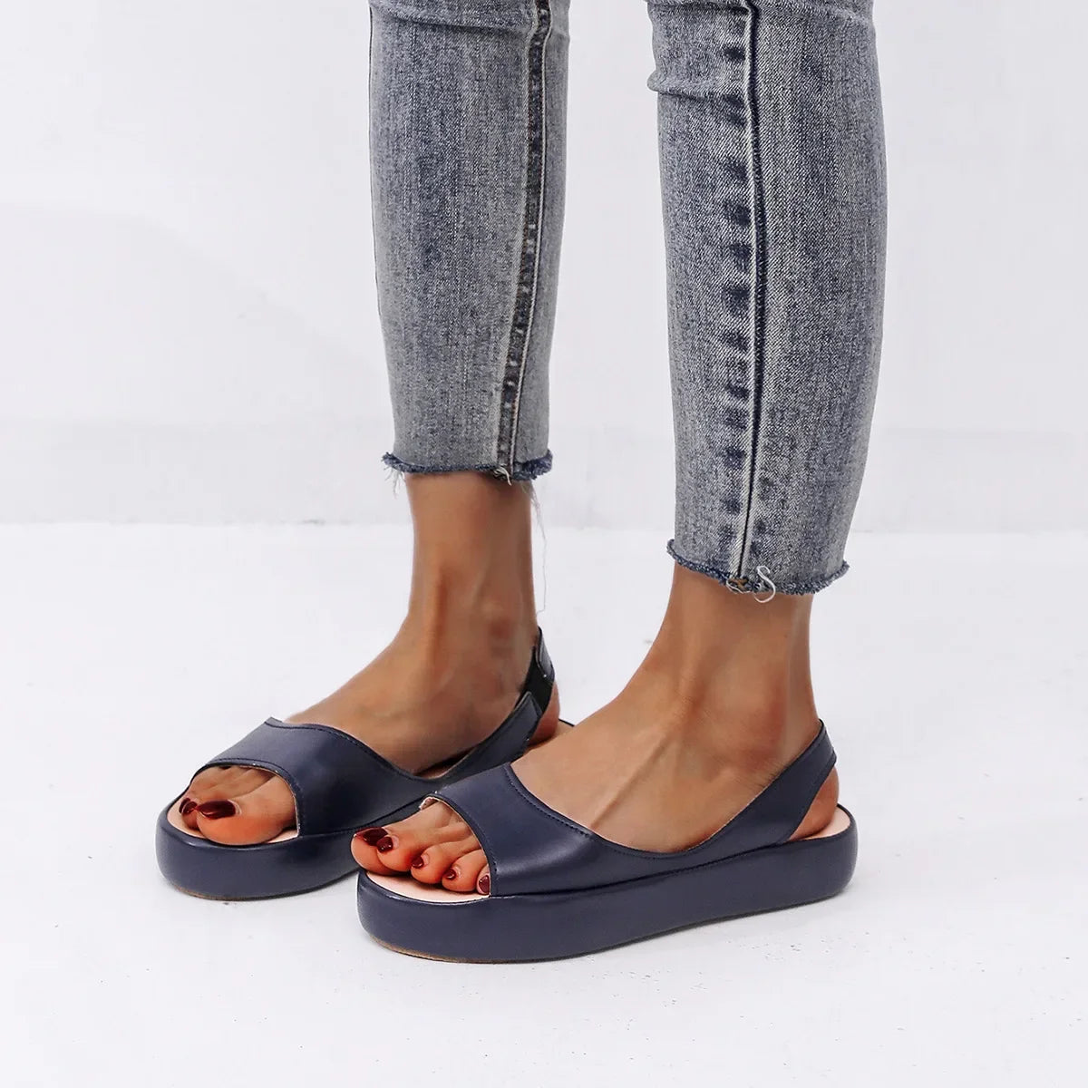 Flat Shoes Women Sandals Summer Fashion PU Leather Slippers Female Comfort Ankle Strap Open Toe Platform Sandals сандали женские