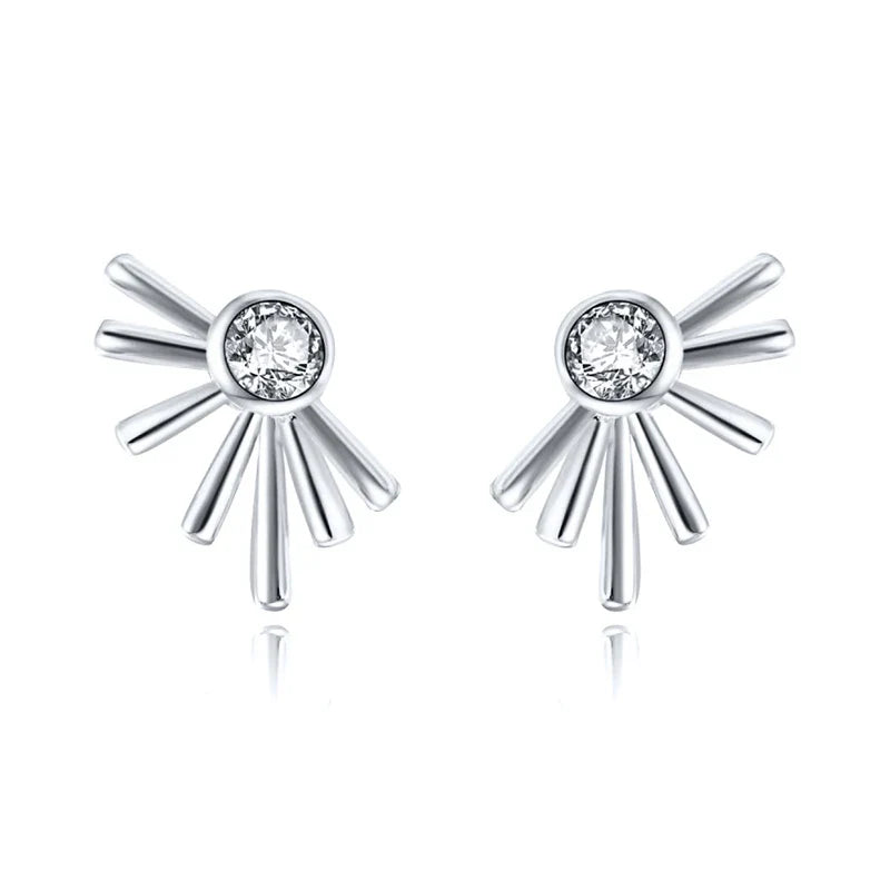 925 Sterling Silver Ear Needle Geometric Zircon Metal Earrings for women Shiny Crystal Luxury Small Stud Fashion Wedding Jewelry