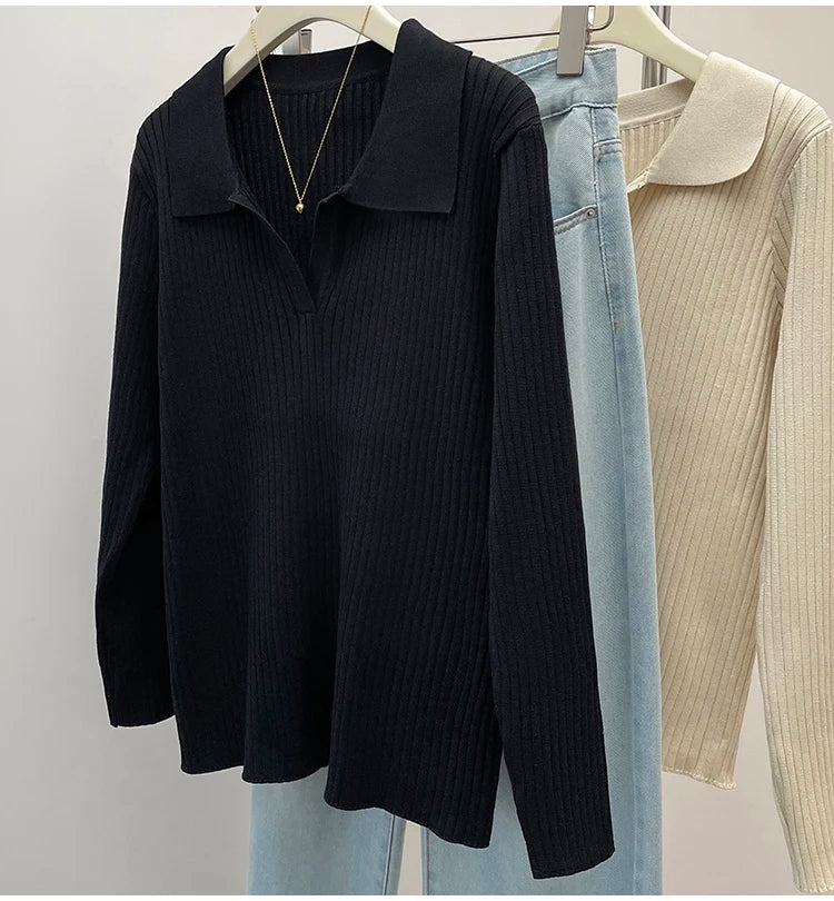 Plus Size Autumn V-Neck Pullover Sweater Tops Women Fashion Loose Pleated Korean Ladies Sweaters Casual Woman Sweater Tops
