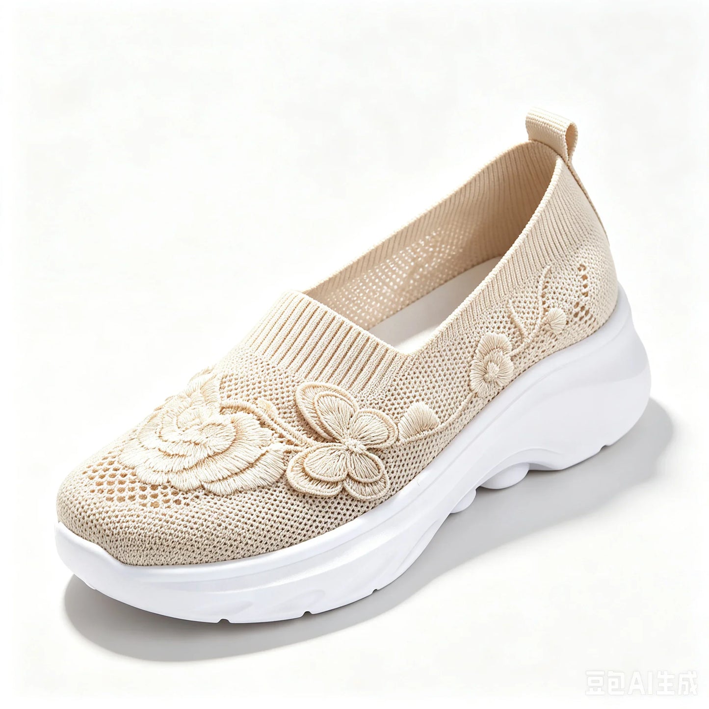 2026 Summer Women Breathable Knit Floral Embroidery Platform Loafers Slip On Walking Shoes Lightweight Soft Cushion Insole Anti Slip Wedge Sole Comfort Casual Daily Outdoor Travel Nurse Footwear Black Khaki Green Multiple Siz