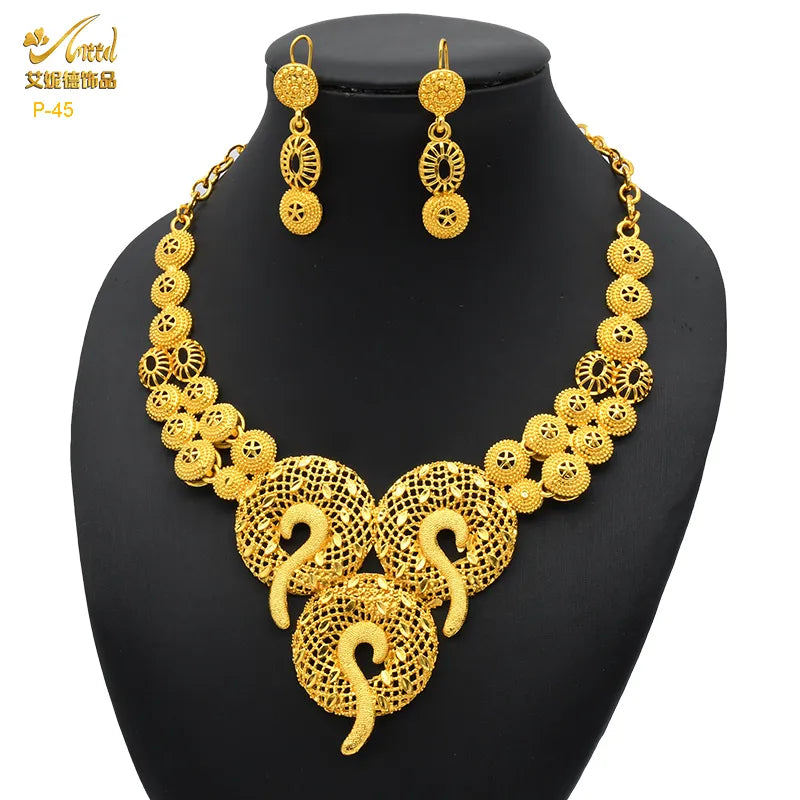 ANIID African 24K Gold Plated Jewelry Sets For Women 2PCS Set
