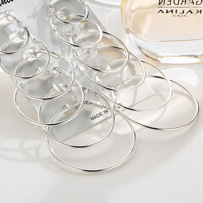 12pairs/6pairs Simple Punk Hoop Earrings Set Big Circle Earrings