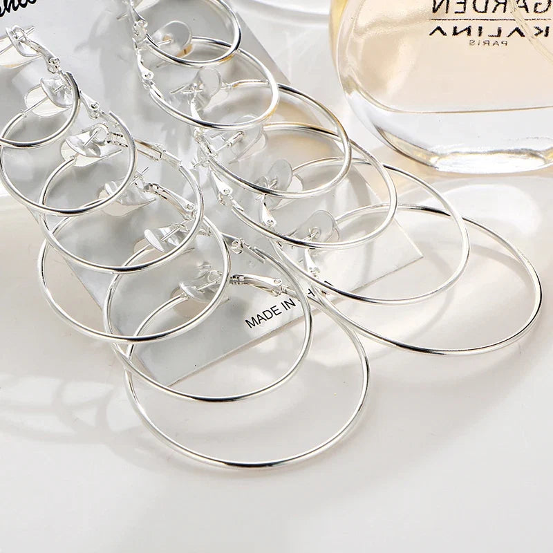 12pairs/6pairs Simple Punk Hoop Earrings Set Big Circle Earrings