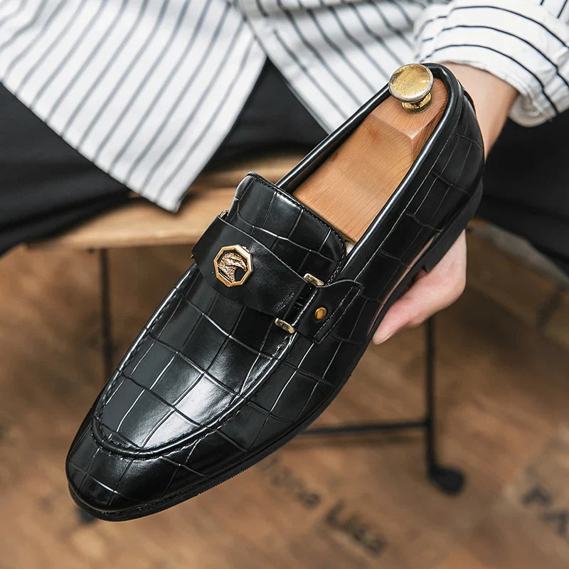 New Black Loafers, Men Slip-On Round Toe Fashion Dress Shoes, for Men Size 38-47.